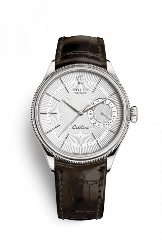 Remontoir à montres pour montre Rolex Cellini Cellini Date Or Blanc / Argent / Alligator Marron