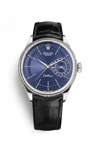 Remontoir à montres pour montre Rolex Cellini Cellini Date Or Blanc / Bleu / Alligator Noire