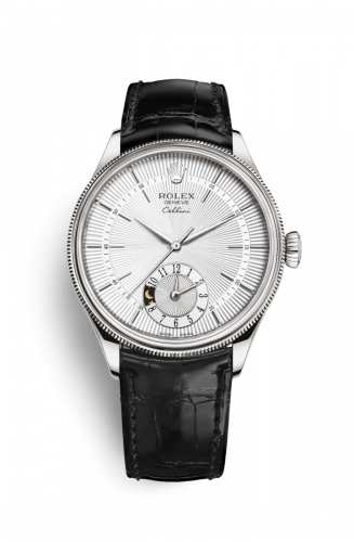 Remontoir à montres pour montre Rolex Cellini Cellini Dual Time Or Blanc / Argent / Alligator Noire