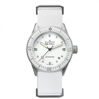 Watch Winder for watch Blancpain Fifty Fathoms Fifty Fathoms Bathyscaphe Stainless Steel / White / White Nato