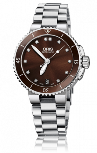 Watch Winder for watch Oris Aquis Aquis Date Diamonds 36 Stainless Steel / Brown - Diamond / Bracelet