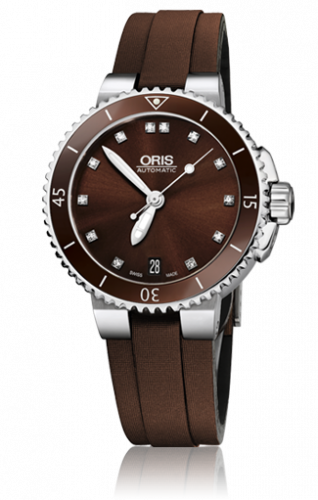 Watch Winder for watch Oris Aquis Aquis Date Diamonds 36 Stainless Steel / Brown - Diamond / Rubber