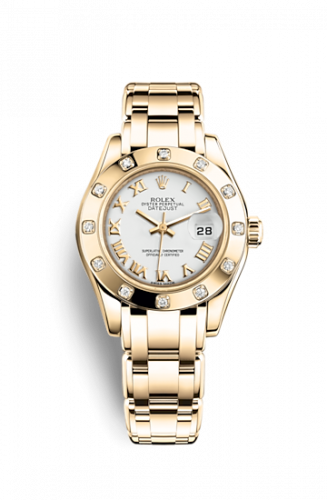Remontoir à montres pour montre Rolex Pearlmaster Datejust Pearlmaster 29 Yellow Or Diamond / Blanc Roman