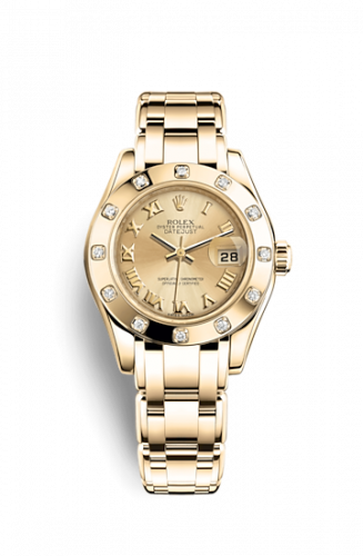 Remontoir à montres pour montre Rolex Pearlmaster Datejust Pearlmaster 29 Yellow Or 12 Diamond Champagne Roman