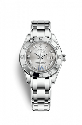Remontoir à montres pour montre Rolex Pearlmaster Datejust Pearlmaster 29 Or Blanc 12 Diamond Argent Roman
