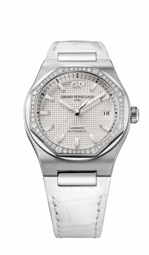 Remontoir à montres pour montre Girard-Perregaux Laureato Laureato 38 Automatic Stainless Steel / Diamond / Argent / Alligator