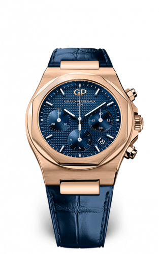 Remontoir à montres pour montre Girard-Perregaux Laureato Laureato 38 Chronograph Rose Or / Bleu/ Alligator