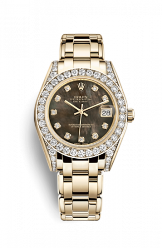 Remontoir à montres pour montre Rolex Pearlmaster Datejust Pearlmaster 34 Yellow Or Diamond Shoulders Noire Matypique of Pearl Diamonds