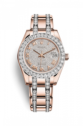 Remontoir à montres pour montre Rolex Pearlmaster Datejust Pearlmaster 34 Everose Diamond Paved Roman