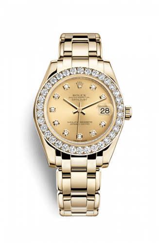 Remontoir à montres pour montre Rolex Pearlmaster Datejust Pearlmaster 34 Yellow Or Diamond Champagne Diamonds