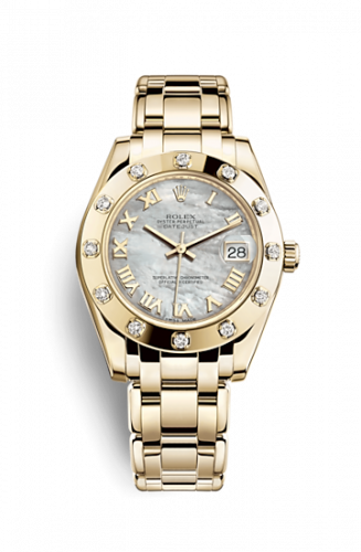 Remontoir à montres pour montre Rolex Pearlmaster Datejust Pearlmaster 34 Yellow Or 12 Diamond Matypique of Pearl Roman