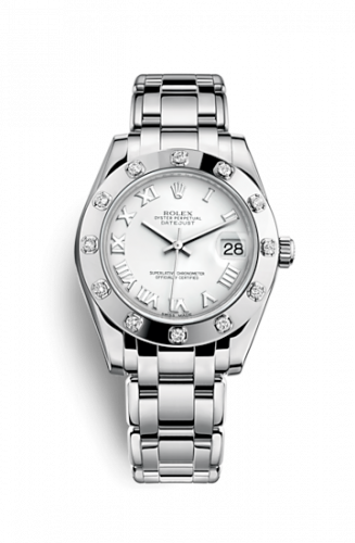 Remontoir à montres pour montre Rolex Pearlmaster Datejust Pearlmaster 34 Or Blanc 12 Diamond Blanc Roman