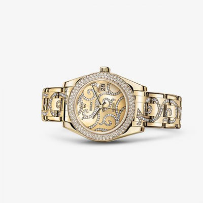 Remontoir à montres pour montre Rolex Pearlmaster Datejust Pearlmaster 34 Yellow Or Diamond Arabesque