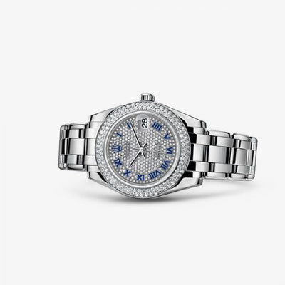 Remontoir à montres pour montre Rolex Pearlmaster Datejust Pearlmaster 34 Or Blanc Diamond / Paved Roman