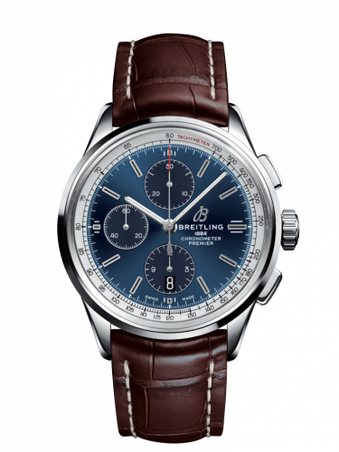 Watch Winder for watch Breitling Premier Premier Chronograph 42 Stainless Steel / Blue / Croco Brown / Folding