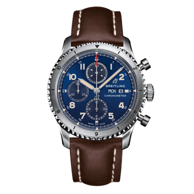 Remontoir à montres pour montre Breitling Aviatior 8 Aviator 8 Chronograph 43 Stainless Steel / Bleu / Calf / Folding