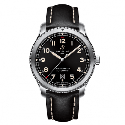 Watch Winder for watch Breitling Aviatior 8 Aviator 8 Automatic 41 Stainless Steel / Black / Calf / Pin