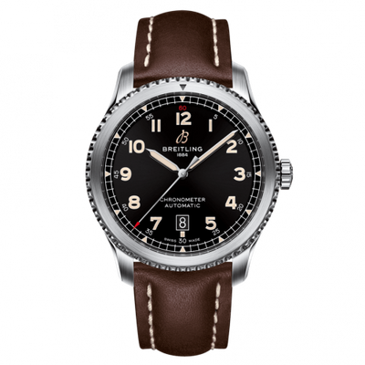 Watch Winder for watch Breitling Aviatior 8 Aviator 8 Automatic 41 Stainless Steel / Black / Calf / Pin