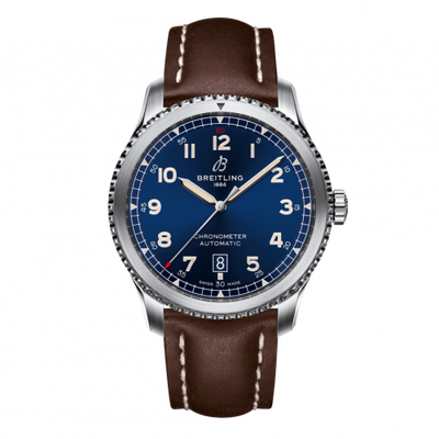 Watch Winder for watch Breitling Aviatior 8 Aviator 8 Automatic 41 Stainless Steel / Blue / Calf / Pin