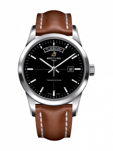 Watch Winder for watch Breitling Transocean Transocean Day & Date Stainless Steel / Black / Calf / Pin