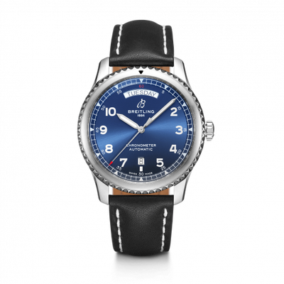 Watch Winder for watch Breitling Aviatior 8 Navitimer 8 Automatic Day & Date 41 Stainless Steel / Blue / Black Calf / Pin