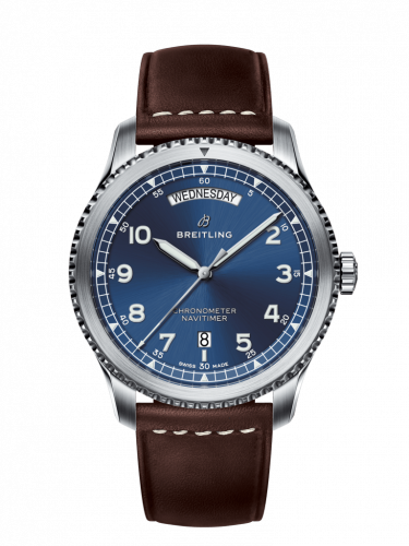 Watch Winder for watch Breitling Aviatior 8 Navitimer 8 Automatic Day & Date 41 Stainless Steel / Blue / Brown Calf / Pin