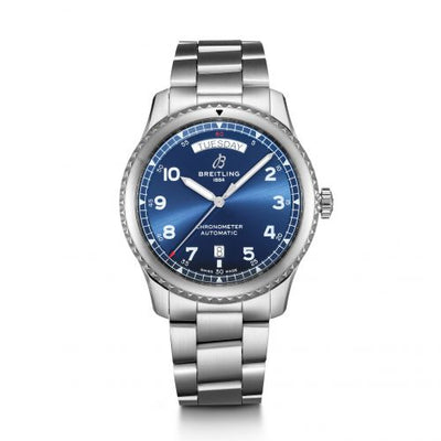 Watch Winder for watch Breitling Aviatior 8 Navitimer 8 Automatic Day & Date 41 Stainless Steel / Blue / Bracelet