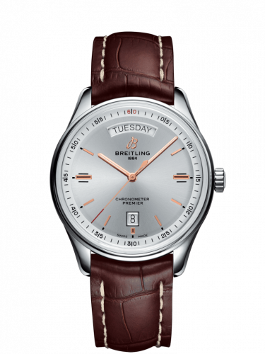 Watch Winder for watch Breitling Premier Premier Automatic Day & Date 40 Stainless Steel / Silver / Croco Brown / Folding