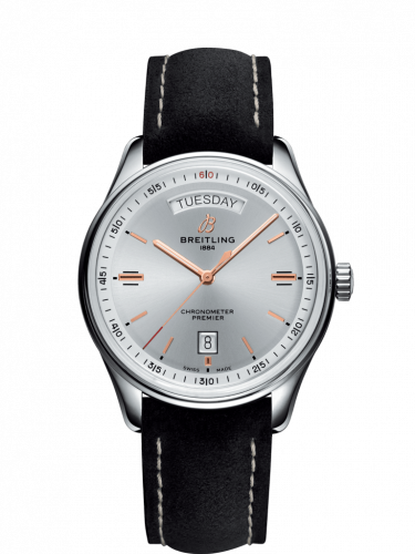 Watch Winder for watch Breitling Premier Premier Automatic Day & Date 40 Stainless Steel / Silver / Nubuck Black / Folding