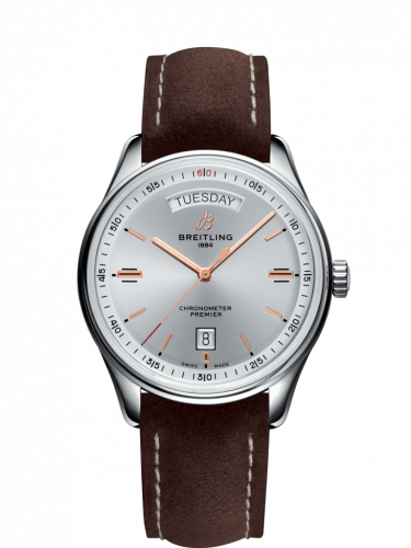 Watch Winder for watch Breitling Premier Premier Automatic Day & Date 40 Stainless Steel / Silver / Nubuck Brown / Tang