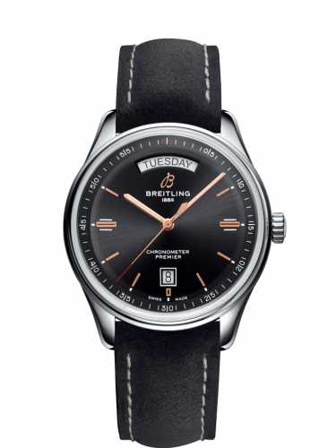 Watch Winder for watch Breitling Premier Premier Automatic Day & Date 40 Stainless Steel / Black / Nubuck Anthracite / Folding