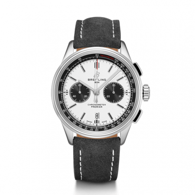 Remontoir à montres pour montre Breitling Premier Premier B01 Chronograph 42 Stainless Steel / Argent / Anthracite Nubuck / Folding