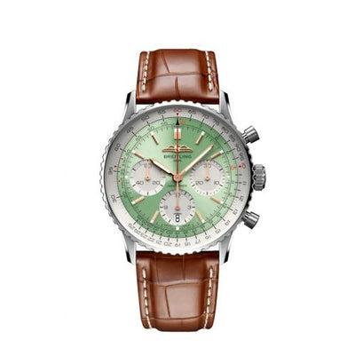 Watch Winder for watch Breitling Navitimer Navitimer B01 Chronograph 41 Stainless Steel / Mint Green / Alligator - Folding