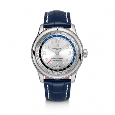 Remontoir à montres pour montre Breitling Aviatior 8 Navitimer 8 B35 Automatic Unitime 43 Stainless Steel / Argent / Bleu Croco / Pin