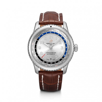 Remontoir à montres pour montre Breitling Aviatior 8 Navitimer 8 B35 Automatic Unitime 43 Stainless Steel / Argent / Marron Croco / Folding