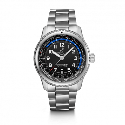 Remontoir à montres pour montre Breitling Aviatior 8 Navitimer 8 B35 Automatic Unitime 43 Stainless Steel / Noire / Bracelet