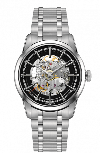 Remontoir à montres pour montre Hamilton American Classic Railroad Skeleton Automatic Steel / Noire / Bracelet
