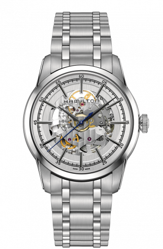 Remontoir à montres pour montre Hamilton American Classic Railroad Skeleton Automatic Steel / Argent / Bracelet