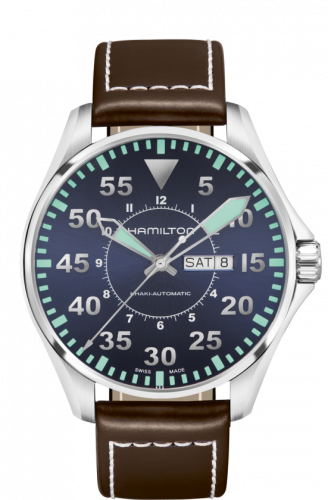 Remontoir à montres pour montre Hamilton Khaki Aviation Khaki Aviation Day Date Stainless Steel / Bleu / Strap