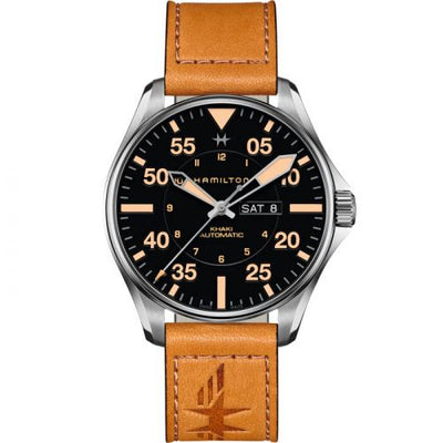 Remontoir à montres pour montre Hamilton Khaki Aviation Khaki Aviation Pilot Day-Date Auto 46 Stainless Steel / Noire
