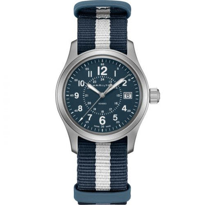 Remontoir à montres pour montre Hamilton Khaki Field Khaki Field Quartz 38 Stainless Steel / Bleu / NATO