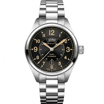 Remontoir à montres pour montre Hamilton Khaki Field Khaki Field Day Date Automa Stainless Steel / Noire / Bracelet