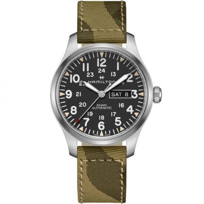 Remontoir à montres pour montre Hamilton Khaki Field Khaki Field Day Date Auto Stainless Steel / Noire