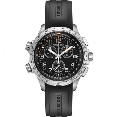 Remontoir à montres pour montre Hamilton Khaki Aviation Khaki Aviation X-Wind GMT Chrono Quartz Noire / Rubber