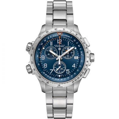 Remontoir à montres pour montre Hamilton Khaki Aviation Khaki Aviation X-Wind GMT Chrono Quartz Bleu / Bracelet