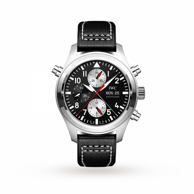 Remontoir à montres pour montre IWC Pilot Pilot's Watch Double Chronograph Stainless Steel / Noire-Argent / Calf / Watches of Switzerland