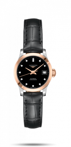 Watch Winder for watch Longines Record Record 26mm Stainless Steel / Pink Gold / Black-Diamond / Alligator