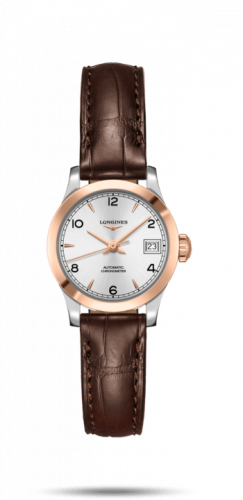 Watch Winder for watch Longines Record Record 26mm Stainless Steel / Pink Gold / Silver-Arabic / Alligator