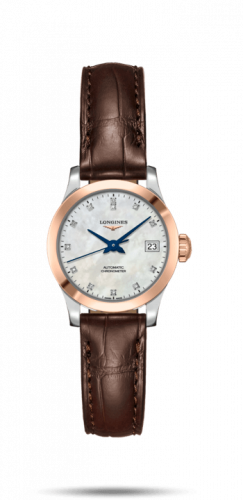 Watch Winder for watch Longines Record Record 26mm Stainless Steel / Pink Gold / MOP-Diamond / Alligator