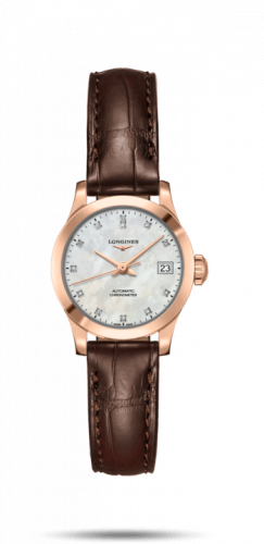 Watch Winder for watch Longines Record Record 26mm Stainless Pink Gold / MOP-Diamond / Alligator